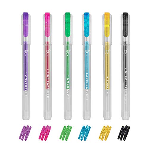 LEGAMI - Lot de 6 Mini Stylos Gel Glitterate, 0,8 x 10,8 cm, Shine Like a Diamond, Diamètre de la pointe 1,0 mm, Couleur Violet, Or, Vert, Bleu, Rose, Noir