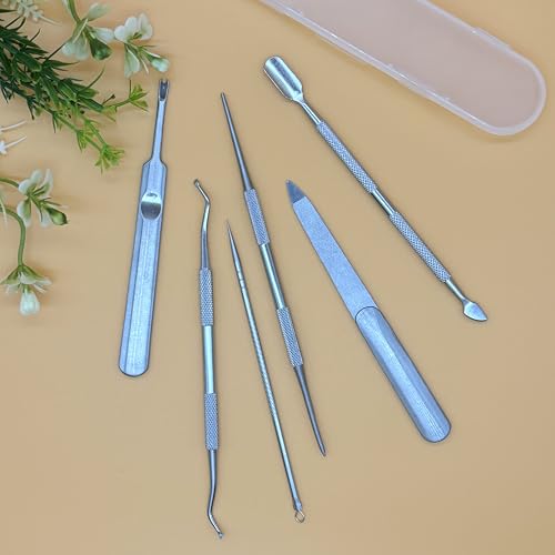 Set of 6 Stainless Steel Ingrown Pedicure Toenail Tool Kit with File and Lifters for Ingrown and Thick Nails Treatment, Nail Care