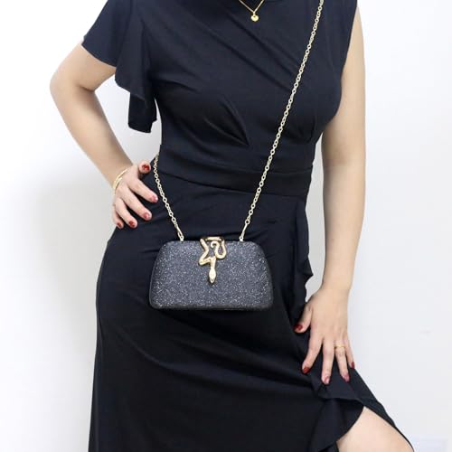 Image of Glitter Clutch Purses for Women Evening Handbags with Snake Closure for Party Prom Wedding