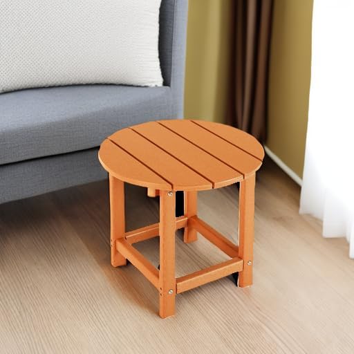 Orange HDPE Round Outdoor Side Table with Wood-Like Finish