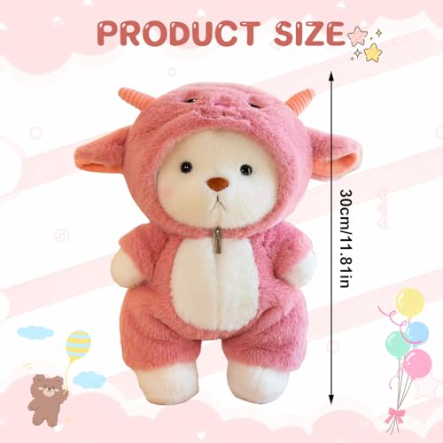 Plüschtier Teddybär mit Schaf Kostüm, 30cm Teddy Plüschtier, Teddybär, Stofftier Teddy, Teddybär Kuscheltier, Teddybär Kuscheltier mit Reißverschluss Outfit, Plüsch-Bär, Kreatives Geschenk für Kinder