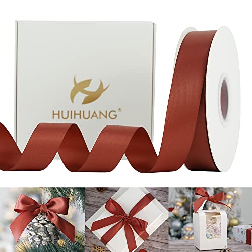 HUIHUANG Satin Ribbon 1 inch Wide Rust Red Ribbon for Fall Wedding 50 Yards Double Face Silk Satin Ribbons for Crafts Christmas Tree Decor Gift Wrapping Bows Bridal Floral Bouquet Invitation Card