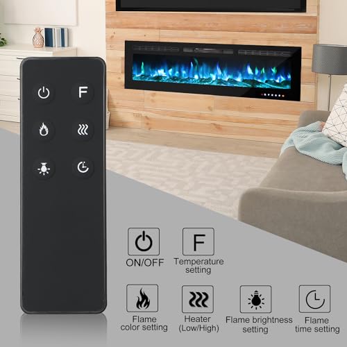M.C.Haus Electric Fireplace Touch Screen Glass Panel Colorful Flame Insert Wall Mounted Heater Remote Control with Crystal&Log Set,900/1800W - Image 4