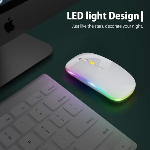 Image of LED Wireless Mouse, Slim Silent Mouse 2.4G Portable Mobile Optical Office Mouse with USB & Type-c Receiver, 3 Adjustable DPI Levels for Notebook, PC, Laptop, Computer (White)