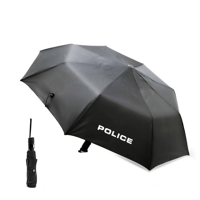 Image of Police All-Weather UV Umbrella - Auto Open | Windproof | Travel-Ready 3-Fold Design | SPF 50+ Protection | Wide Canopy, Stylish & Durable | Black