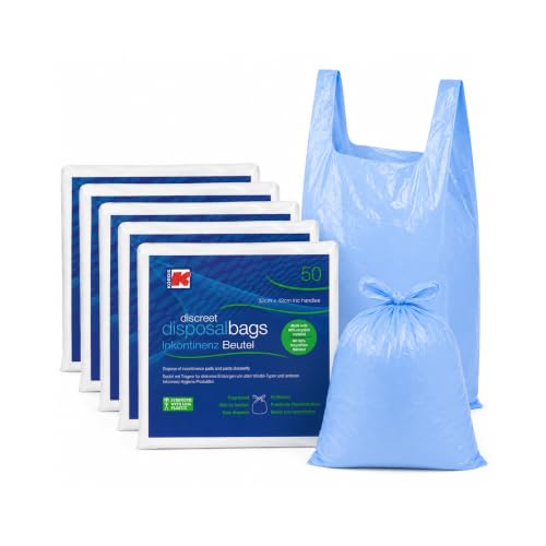 Kordis 250 Incontinence Bags 5 Packs of 50 Scented Disposal Bags with Tie Handles. Large Adult & Nappy Disposal Bags Made with 30% Recycled Material. Strong & Discreet 32 x 42cm