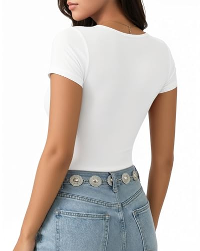 Image of MANGOPOP Women's Round Neck Short Sleeve T Shirts Basic Bodysuits