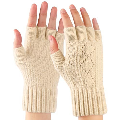 TAGVO Fingerlose Handschuhe für Herren Damen, Gedehnt Atmungsaktiv Strick Warme Winterhandschuhe, Winter Outdoor Weiches Innenvlies Warme Handschuhe für Arbeits Autofahren Radfahren Outdoor Sport