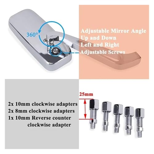 Espejos retrovisores de 8 y 10mm cromados para motos Custom y Touring tipo Softail Sportster 4