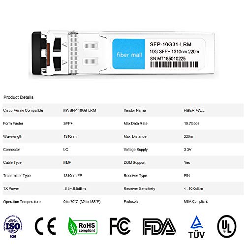 Image of 10G SFP LRM for Cisco Meraki MA-SFP-10GB-LRM SFP-10G-LRM 10GBASE-LRM SFP+ 1310nm, 220m /300m, LC DOM MMF /SMF ModuleTransceiver