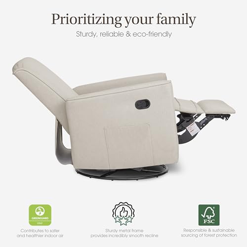 Image of Evolur Raleigh Upholstered Manual Glider Recliner- Rocking & 360 Swivel with Smooth Glide - Greenguard Gold & FSC Certified - Modern Nursery and Living Room Chair in Light Sand