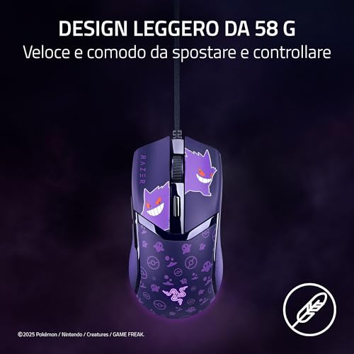 Cobra Gengar Edition - Mouse da gioco leggero con cavo - Sensore da 8500 DPI - 58 g - Interruttori ottici di terza generazione - Illuminazione Chroma - Cavo Speedflex - PC/MAC | Pokémon Gengar - Mouse gaming - Immagine 1