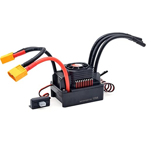 Xiangtat Hobby Waterproof 120A 2-3S Lipo Speed Controller Brushless ESC for 1/10 1/12 RC Car