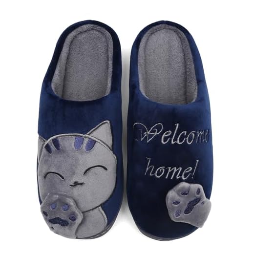 Mishansha Hombre Mujer Zapatillas de Casa para Invierno Otoño, con Forro de Felpa y Suela Dura, Cómodas/Blanditas/Mulliditas y Calentitas(Azul, 39/40 EU - Tamaño del fabricante: 40/41 CN)
