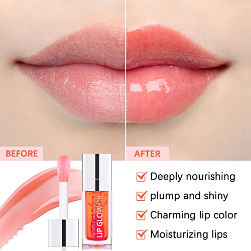 Hydrating Plumping Lip Oil, Moisturizing Lip Gloss Oil, Tinted Lip Balm Lip Care, Transparent Toot Lip Oil, Big Brush Head Glitter Shine Long Lasting Lip Glow Oil (#02 Coral) - Image 4