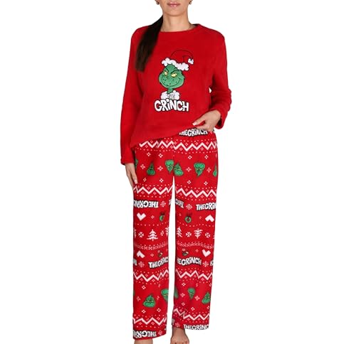 sarcia.eu Grinch Weihnachtspyjama für Damen zweiteilig WARMES Polar Pyjama mit Langen Ärmeln (DE/NL/SE/PL Alphanumerisch M Regular Regular A)