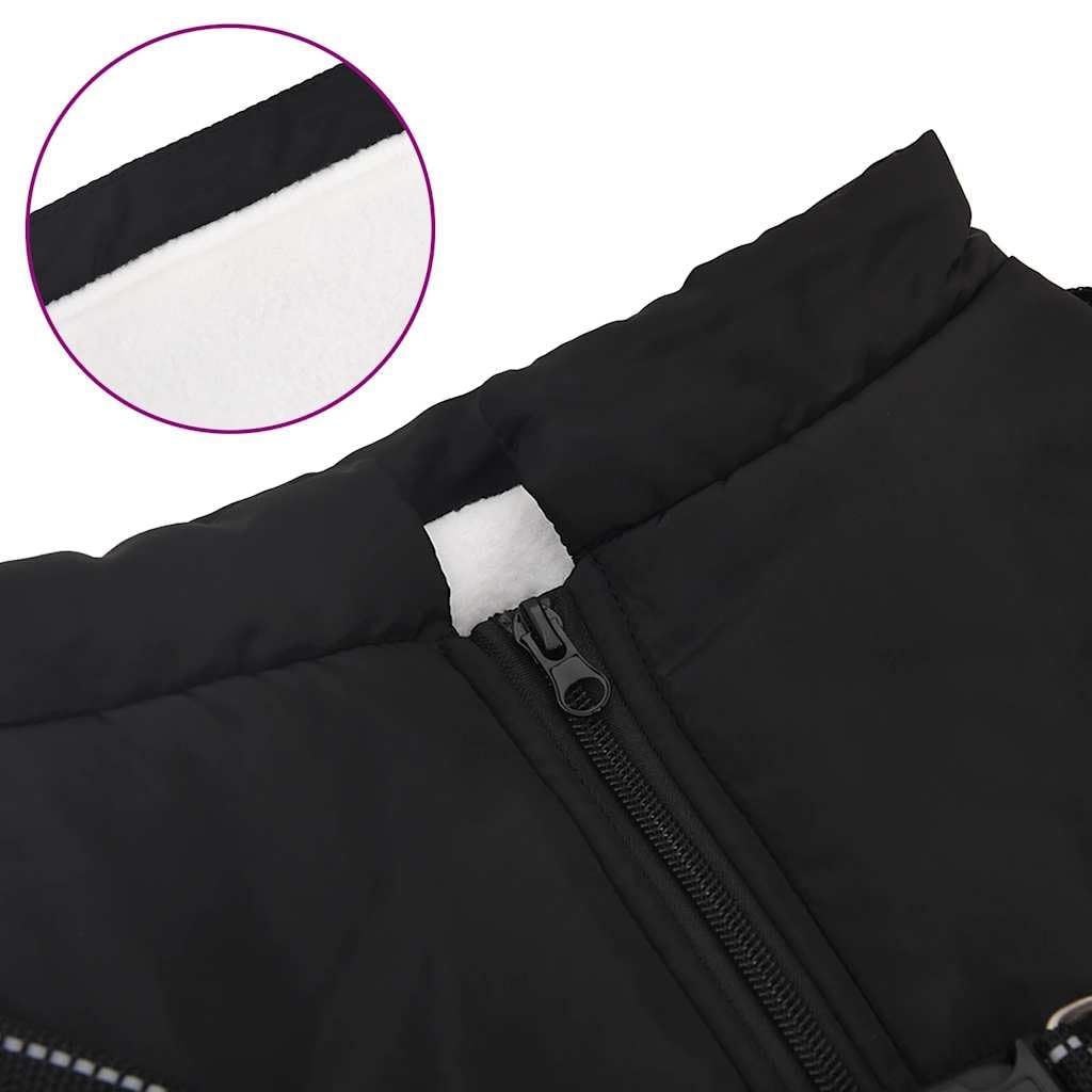 Hundemantel mit verstellbarem Geschirr wasserdicht schwarz L52 reflektierend mit Fleece, Outdoor Wintermantel für Spaziergang, Winddicht und warm, komfortabel und sicher bei Regen Herbst