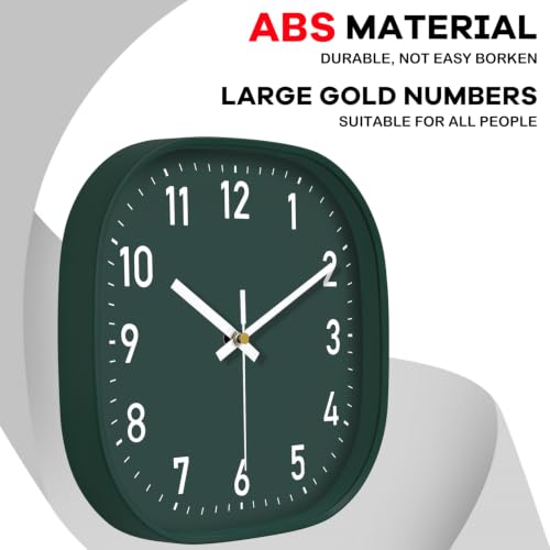Image of 8Inch Dark Green Square Wall Clock Silent Non Ticking Analog Clock