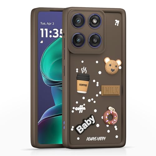Image of Pikkme Back Cover for Motorola Moto Edge 60 Stylus 5G | 3D Bear Silicone Cute & Fun Coffee Cartoon | Full Body Protection Bumper Case (Brown)