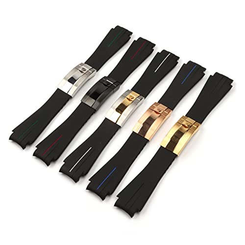 ZHANGUO 20 mm 21 mm zwart rubberen siliconen horlogeband compatibel met Rolex Watch -riem DIEPE ZEE Daytona Submariner GMT Vouwing Buckle Watch -accessoires - Afbeelding 5