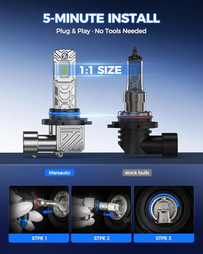 Image of Marsauto M1C 9005 9006 60000LM Fanless LED Bulbs, 6500K IP68 - 4 Pack | 1:1 mini no adapter, plug & play, 9005 /HB3 + 9006 /HB4, IP68 waterproof, 5-min install