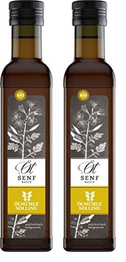 ÖLMÜHLE SOLLING - BIO Senföl | Hochwertiges, kaltgepresstes Öl mit hohem Gehalt an ungesättigten und Omega-3 Fettsäuren. Bio Senföl mit pikantem Geschmack | Inhalt: 250 ml (Packung mit 2)