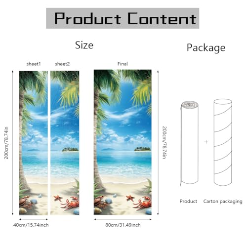 arricraft 2 Stück Selbstklebender Türaufkleber 80cm X 200cm /31.5\X78.7\ Sommer Strand Tür Wandbilder Aufkleber Cocos PVC Tür Abnehmbare Tapete Dekoration Für Schlafzimmer Wohnzimmer