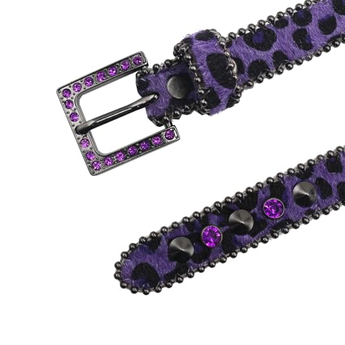 Rhinestone Belts for Women Bling Western Cowgirl Cowboy Studded Leopard Leather Belt Diamond Sparkle Belt3