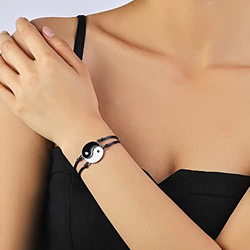 Image of YouBella Jewellery Stylish latest Gifts Friendship Day Best Friends Adjustable Ying Yang Bracelet Set for Men /Women /Girls /Boys (Black) (YBBN 92246A)