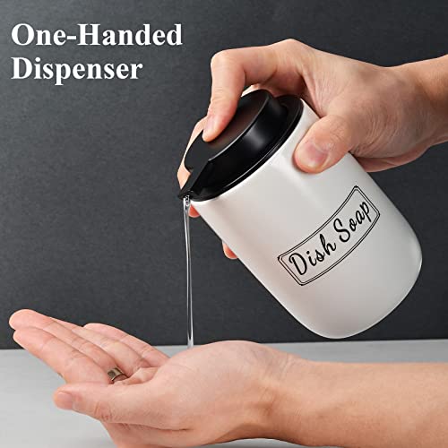 BosilunLife White Soap Dispenser Set - 2 Pack 12oz Ceramic Dish Soap Dispenser with Rust Proof Pump for Kitchen, Hand Soap and Lotion Set Suitable for Farmhouse Bathroom Decor with Waterproof Labels - Thumbnail 3