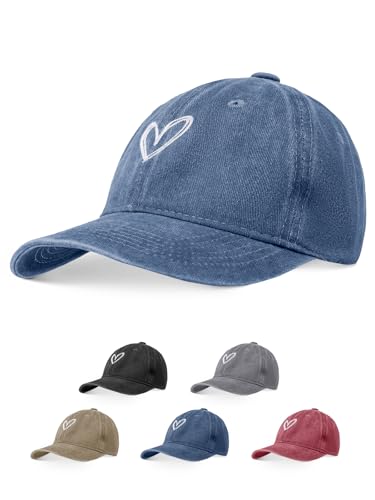 Gorra de Béisbol Mujer Vintage Algodón Lavado - Gorra Corazón Bordada Ajustable con Protección Solar | Sombrero Mujer Verano para Regalo y Casual (Azul Marino,Talla única)