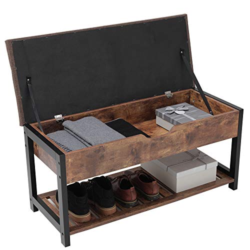Usikey Storage Bench, End Of Bed Bench, Entryway Shoe Bench With Padded Seat, Storage Chest With Shoe Rack, Lift Top Shoe Bench For Entryway, Mudroom, Hallway & Bedroom, Rustic Brown #TOP5