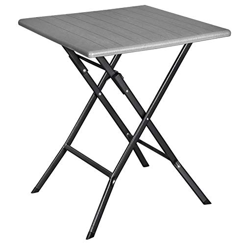 SONGMICS Mesa Plegable, Mesa de Jardín Pequeña con Superficie de Plástico en Imitación de Madera, Impermeable, Patas Estable de Hierro, Pies de Pezuña, 62 x 62 x 73 cm, Gris GPT04GY