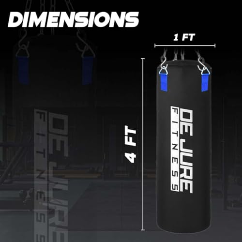 Image of De Jure Fitness Heavy Duty 3 Ft Punching Bag with Rust-Proof Stainless Steel Hanging Chain | Durable Polyurethane PU Fabric | Comfortable Recycled Filling | Boxing MMA, Kickboxing - Black-PU, 3 Ft