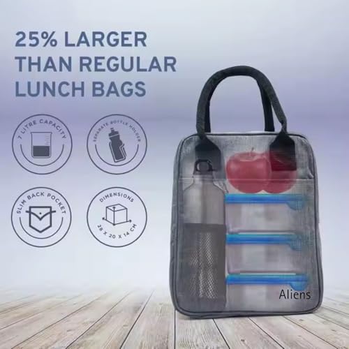 Image of Aliensware Insulated Lunch /Tiffin /Travel /Storage Bag, Water-Repellent, Keeps Hot and Cold Lunch Box for Unisex - Office, Travel, School, College and Picnic Lunch Box & Bottle Aliens-Grey