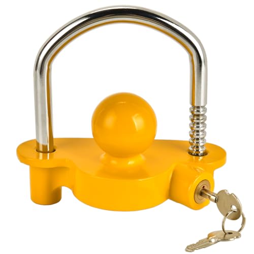 Pioleackflew Antivol de Remorque - Cadenas de Remorque Anti Vol Haute Sécurité Verrouillage de Remorque Verrou D'attelage de Remorque avec 2 Clés pour Voiture,Camion,Caravane(Jaune)