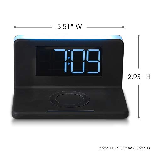 Rca Wireless Charger Alarm Clock - 10 Watt, Qi Charging With 4 In Lcd Display, Dimmable Nightlight And Additional Usb Charging Port #TOP1