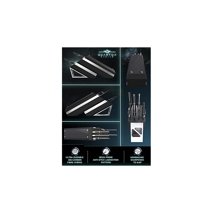 Dalstrong-Knife-Block-Set-5-Piece-Quantum-1-Series-American-Forged-BD1N-VX-Hyper-Steel-Carbon-Fibre-G10-Hybrid-Handle Dalstrong Knife Block Set - 5 Piece - Quantum 1 Series - American Forged BD1N-VX Hyper Steel - Carbon Fibre G10 Hybrid Handle - Professional Kitchen Set - Knife Set