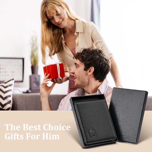 Image of Gostwo Mens Slim Bifold Wallet, RFID Blocking with ID Window & Card Slots | Faux Leather, Slim Front Pocket Fit, Multi Card Slots, RFID Privacy Protection, Gift for Men, Boy, Teen