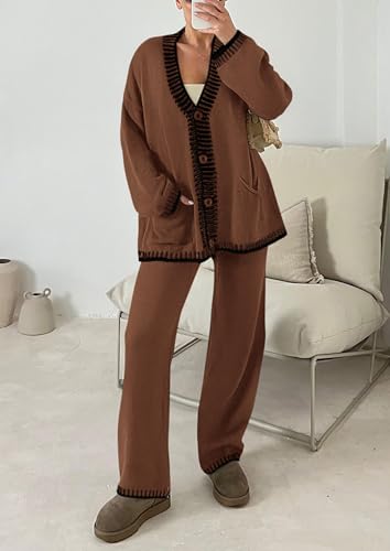 PRETTYGARDEN Lounge Sets for Women Fall 2025 Loungewear 2 Piece Outfits Cardigan Sweaters Track Suit Matching Winter Clothing