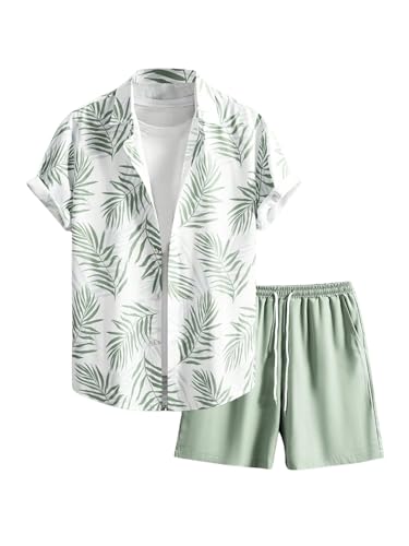 WDIRARA Men's Hawaiian Matching Set Summer Beach 2 Piece Outfits Tropical print Shirts and Shorts3