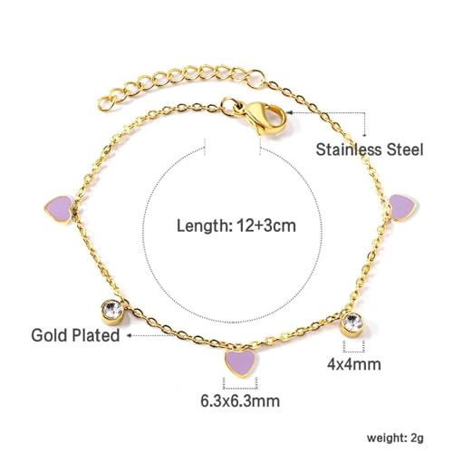 Image of Lavender Heart 18K Gold Plated Bracelet for Girls | Anti Tarnish Hypoallergenic Kids Charm Bracelet | Pack of 1