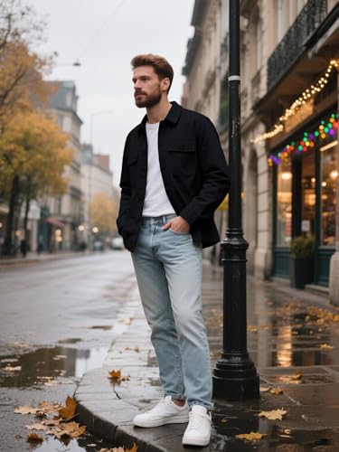 Image of SANGTREE Men's Trucker Jacket Lightweight Jacket Cotton Casual Outerwear With Pockets