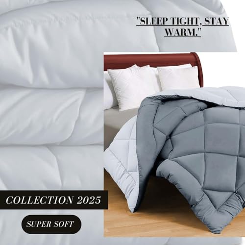 Image of Amazon Brand - Umi AC Comforter Double Bed | AC Blanket Double Bed | 220 GSM Ultra Super Soft Microfiber Reversible Lightweight ALL-Weather Bed Comforter /Duvet /Quilt (90 inchX86 inch Inche, Grey & Light Grey)