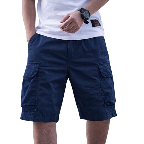 Image of Men Cotton Cargo Shorts Casual Regular Fit Knee Length Multi Pocket Utility Shorts for Travel Outdoor Summer Wear Comfortable Durable Daily Use