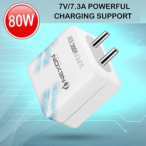 Image of 80W SUPERVOOC Fast Type-C Charger for Samsung Galaxy S21 FE 5G 80 WATT Charger Oppo : Vooc & Super Vooc Charging | Realme : Dash / Dart SuperDart Charging | One Plus: Dash / Wrap charging | Xiaomi: Quick Charging | Samsung: Adaptive Fast charging | Vivo: Dual engine Fast Charging | Motorola: Turbo charging | HTC: Fast Charging ALL-IN-ONE CHARGER With 65W Type-C USB Data Charging Cable - XH1: (80 W, WHITE)