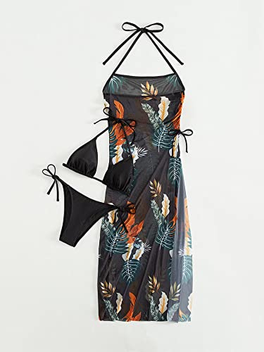 Floerns Women's Bathing Suit Halter Triangle Bikini Swimsuit With Beach Cover Up Black M #TOP3