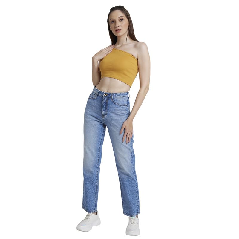 Image of Spykar Women High Rise Cotton Wide Leg Fit Ankle Length Clean Look Jeans -(Bella-Wide Leg)