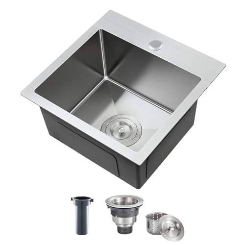 MILOSEN 15 X 15 Inch Drop In Bar Sink, 304 Stainless Malta - View #7