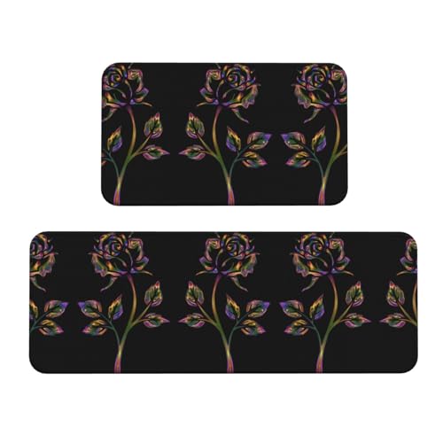 Alfombrillas de cocina lavadero y entrada con diseño floral negro antideslizante 2